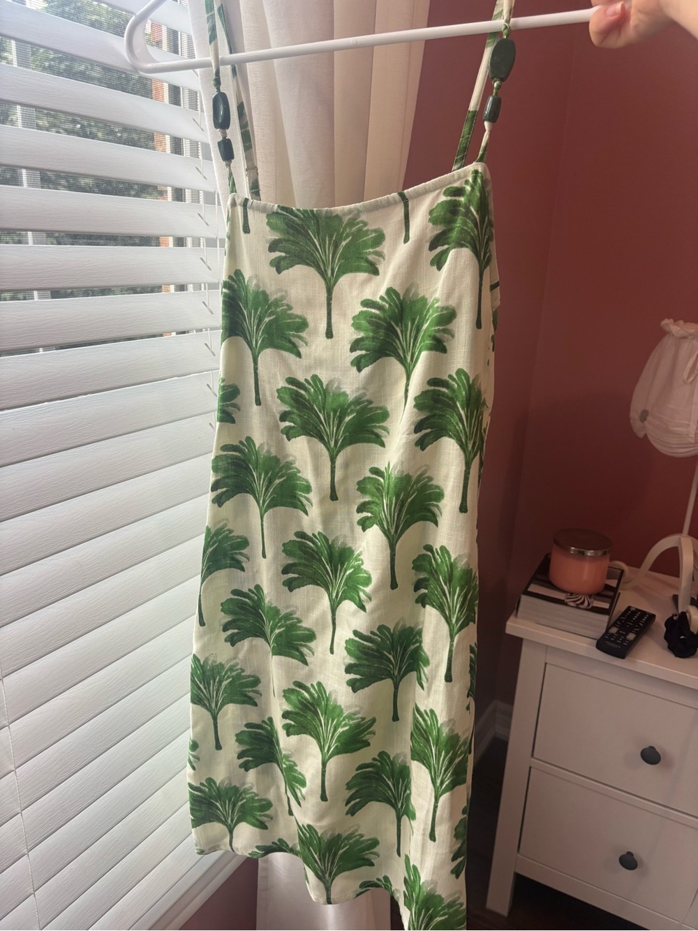 Free destination  Green Palm-Print Spaghetti Strap Mini Dress